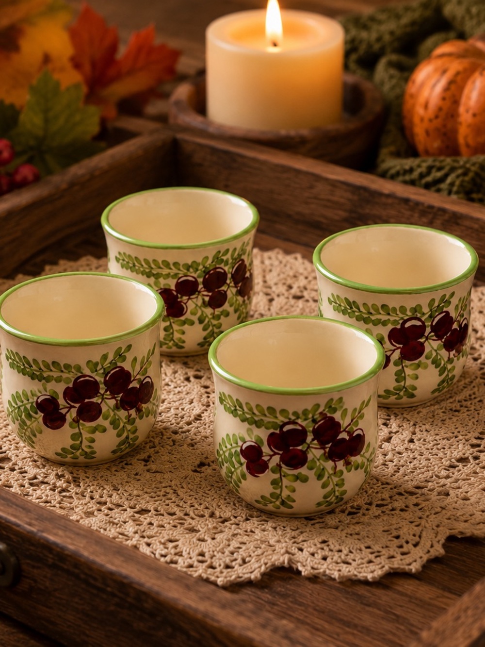 Vintage Sierra Cranberry Votive Candle Holders Set of 4 Hand Painted Ceramic
